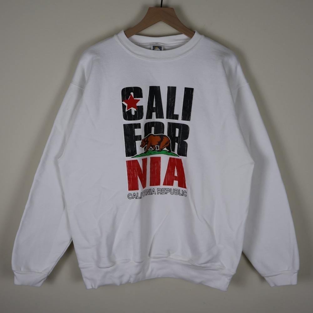 Vintage California Republic Pullover Crewneck Sweatshirt White XL‎ 24.5x28